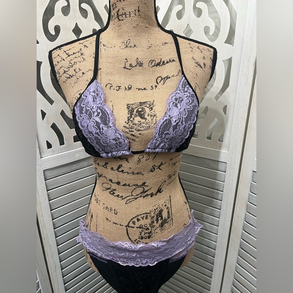 Daisy Beachwear Lilac Purple Triangle Sequin Lace Bikini top
